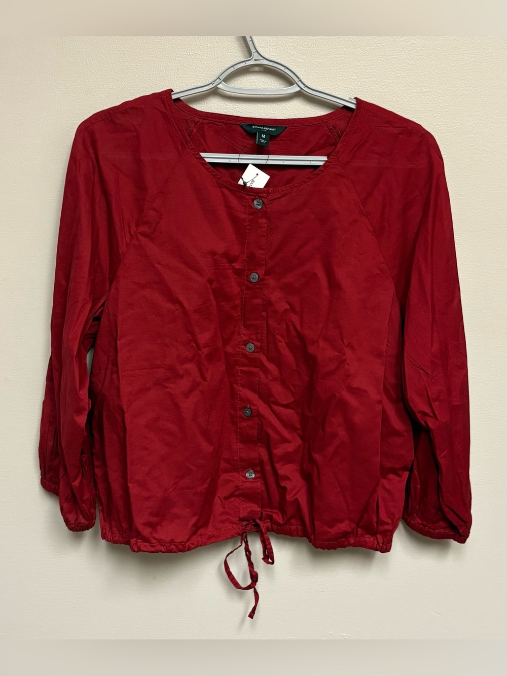 Banana Republic Factory Voile Blouson-Sleeve Drawstring-Hem Topin cinnabar red M